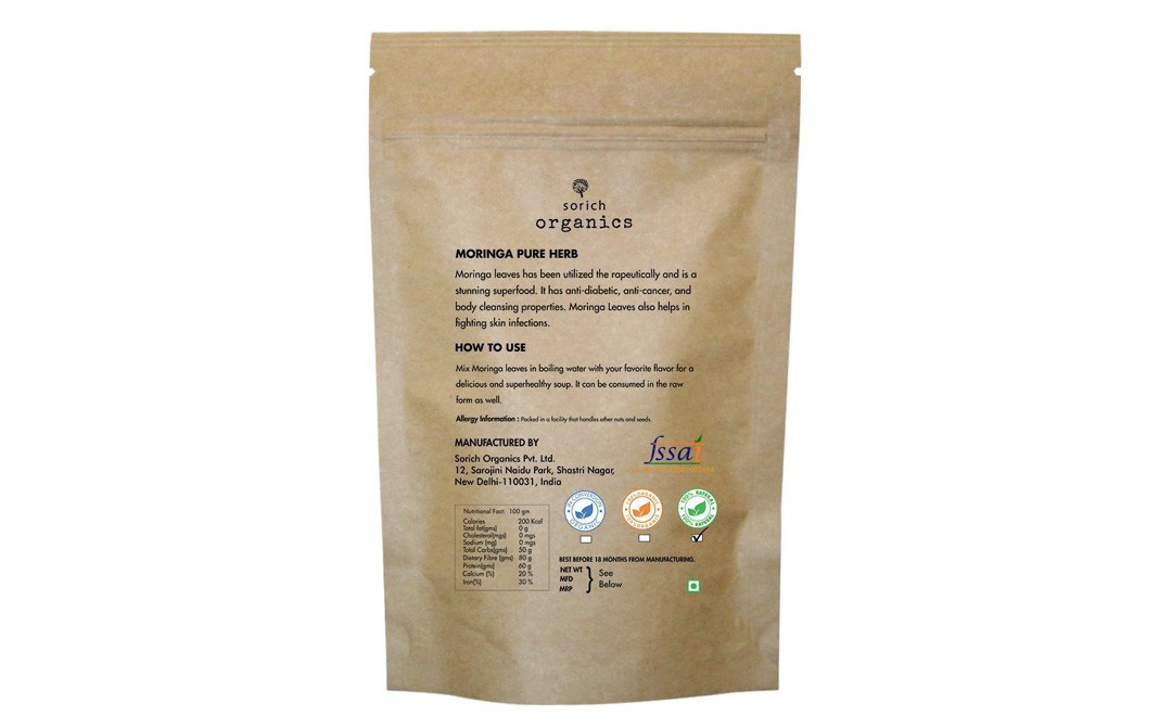 Sorich Organics Moringa Leaf powder Pure Herb   Pack  100 grams